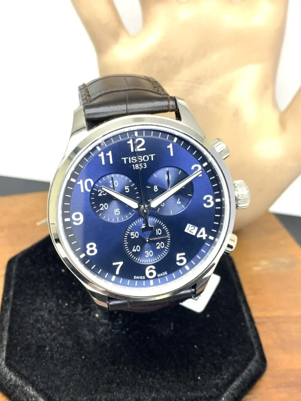 Tissot Men's Watch Swiss Quartz Blue Dial 45mm Brown Leather Band T1166171604700